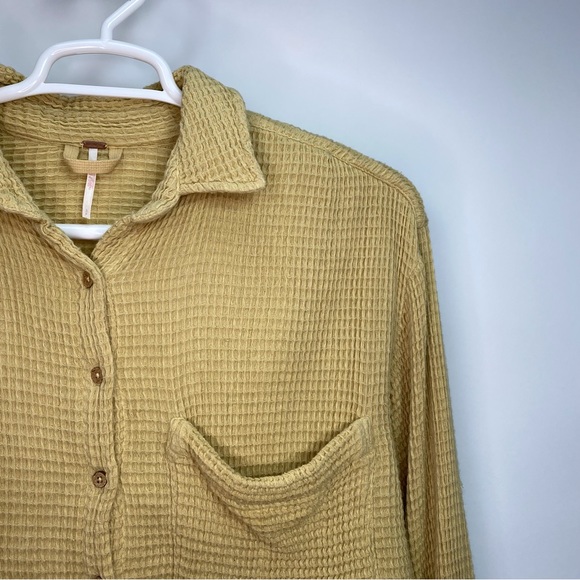 Free People Scout Cropped Jacket Top Buttondown Cotton Oversized Small Mustard - Picture 14 of 14